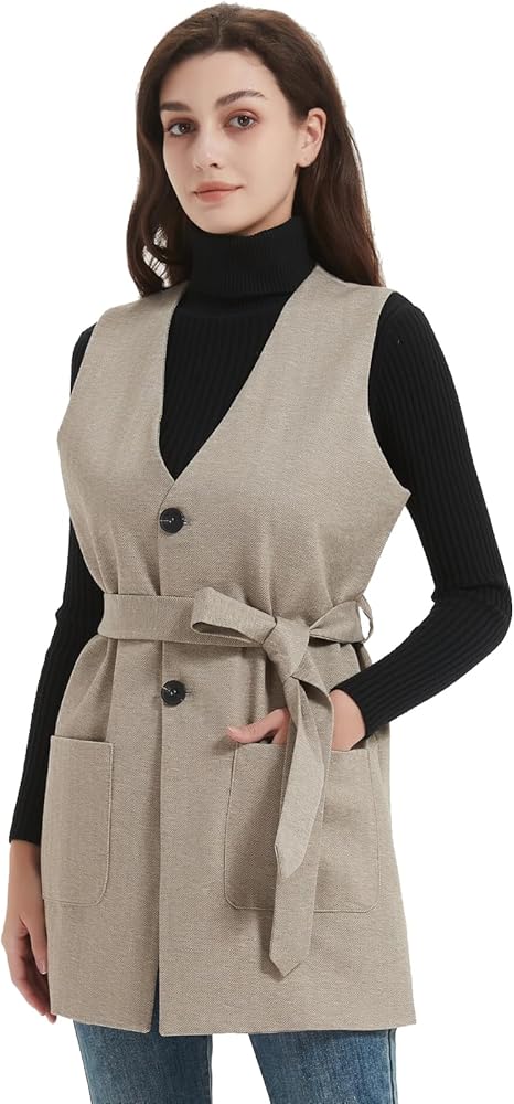 WEISIPU Womens Vintage Waistcoat Vest Neck Dressy Vests Button Front Long Sleeveless Jacket