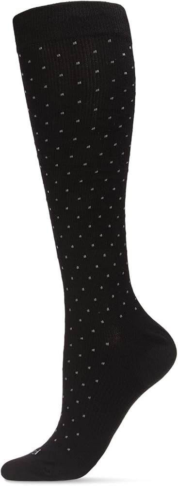 MeMoi Unisex Swiss Dot Cotton Blend 15-20mmHg Graduated Compression Socks Black 9-11