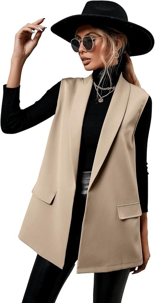 SweatyRocks Women's Sleeveless V Neck Top Plaid Button Down Vest Jacket Tuxedo Suit Waistcoat