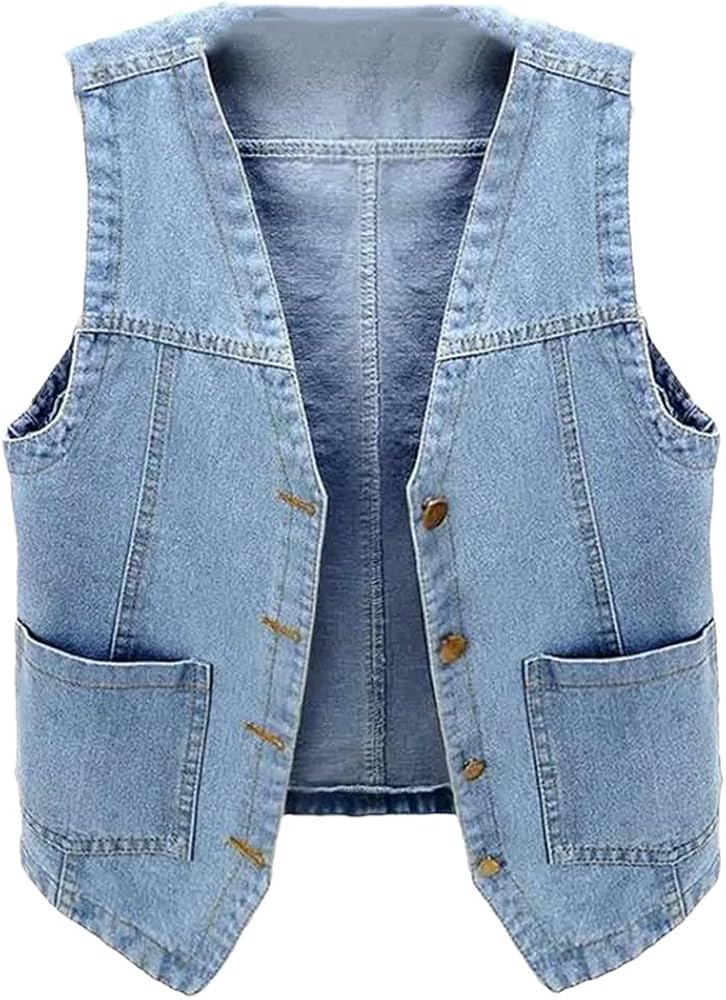 Women's Jacket Vest Denim Short Loose Sleeveless Coat