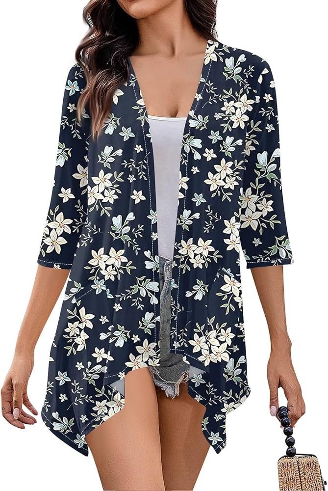 Women's Gradient Print Irregular Three-quarter Sleeve Cardigan with Pocket Jacket Fashion Cardigans for Women 2024