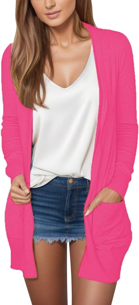 Women's Casual Open Front Cardigan Long Sweaters Plus Size Solid Color Long Sleeve Sweaters Outwear Coat with Pockets