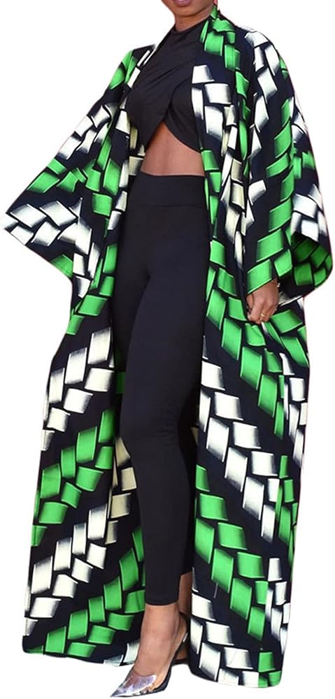 LETSVDO Women African Open Front Cardigan Dresses Oversized Floral Print Long Sleeve Kimono Beach Swimsuit Cover Up Coats