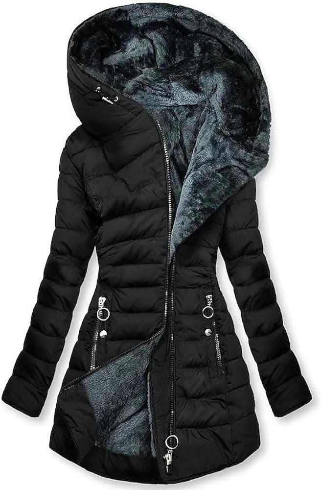 SHOPESSA Winter Coats for Women Waterproof Snow Sherpa Lined Quilted Jacket Women Slim Fit Winter Coat Plush Hooded Jacket