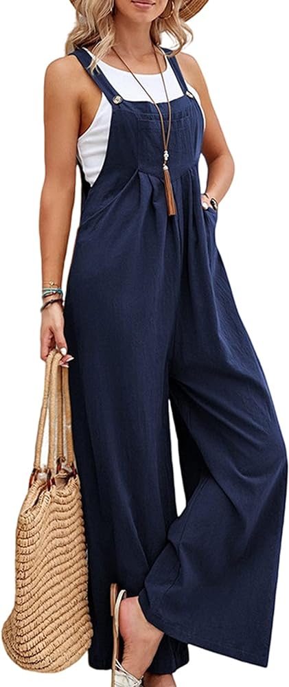 Wide Leg Jumpsuit for Women Spring Summer Casual Loose Bib Overalls Palazzo Pants Rompers Jumpsuits