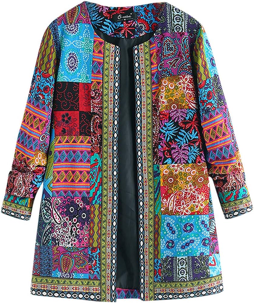 NAMTYQX Women's Trench Short Jacket Coat Floral Print Jacket Chinese Style Patchwork Outwear