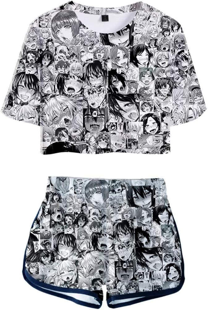 2 Piece Anime Outfits for Women Crop Top and Short Pants Sets