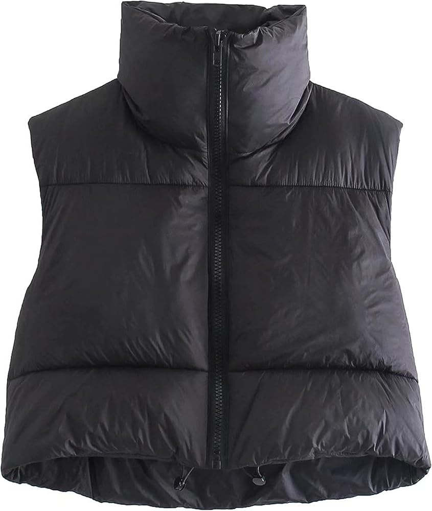 Women's Winter Crop Puffer Vest Reversible Wear Zip Up Stand Collar Sleeveless Warm Outerwear Coat