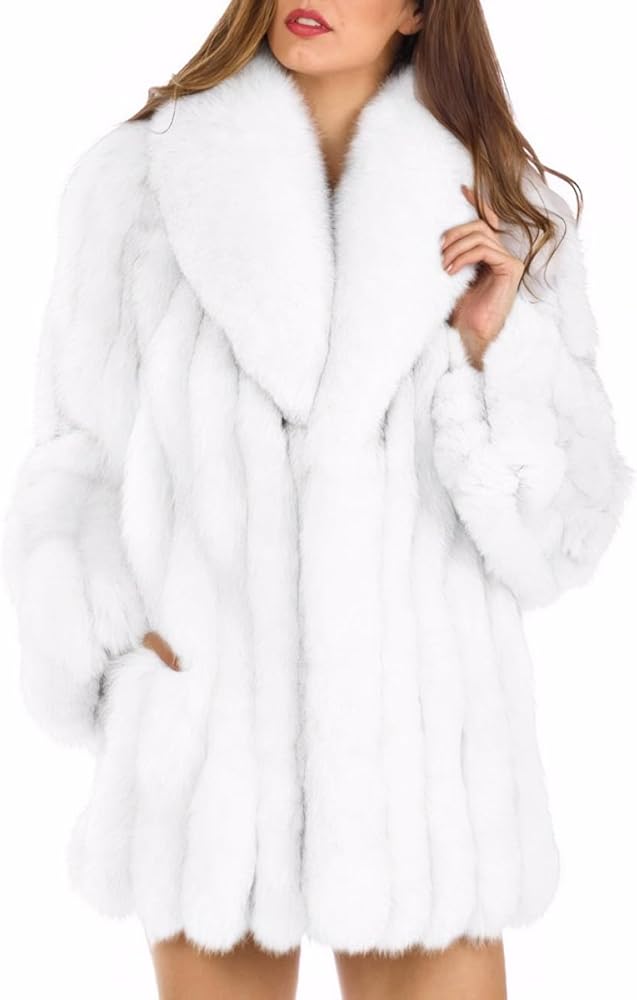 Womens Fuax Fur Coat Winter Warm Fluffy Faux Fur Parka Jacket Thick Plus Size Outerwear Overcoat