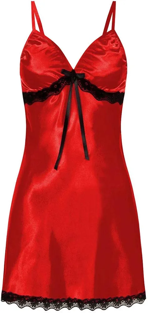 Women's Lingerie Sleep Lounge Womens Nighte Dress Plus Size Lace Bow Lingerie NaughtyS Nightgown Sleepwear (Red, XL)