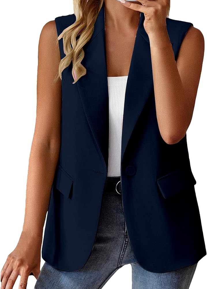 Women Blazers Suit Jacket Casual Dressy Sleeveless Lightweight Business Outfits for Work 2024 Summer Fashion Office Vest