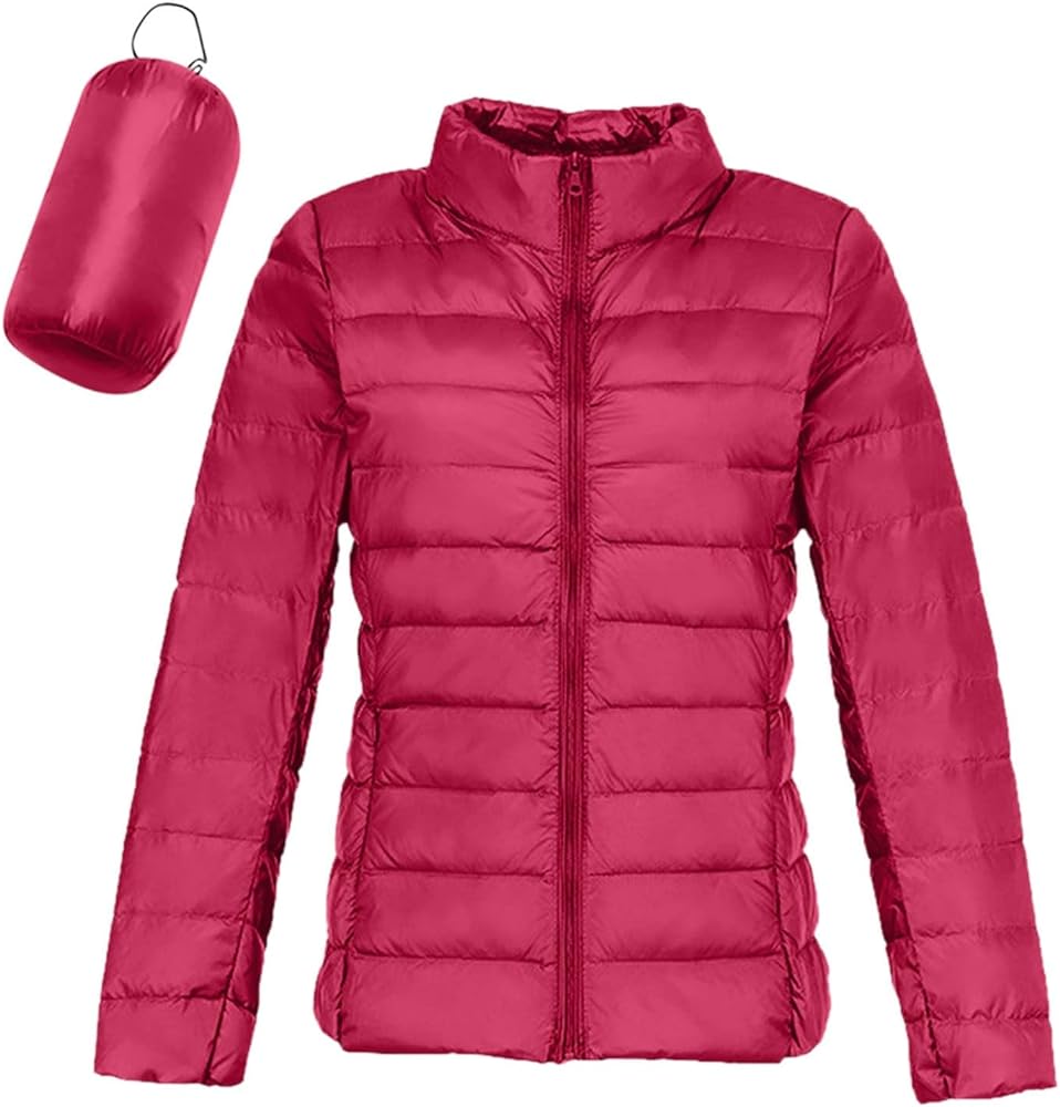 2023 Women's Packable Down Jacket Lightweight Puffer Jackets Hooded Winter Coat Casual Windproof Outerwear with Storage Bag