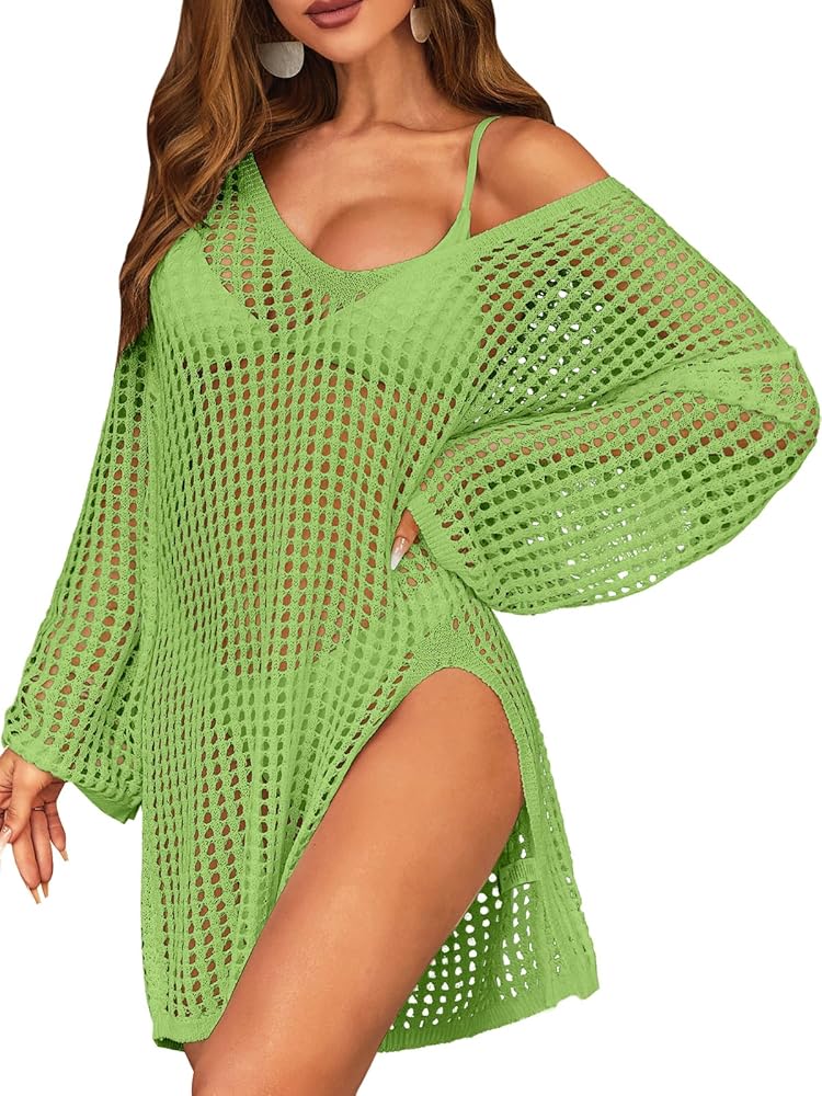 SOCIALA Swimsuit Cover Up for Women Crochet Tops Side Split Swim Bikini Bathing Suit Beach Coverups Loose Fit Swimwear Dress