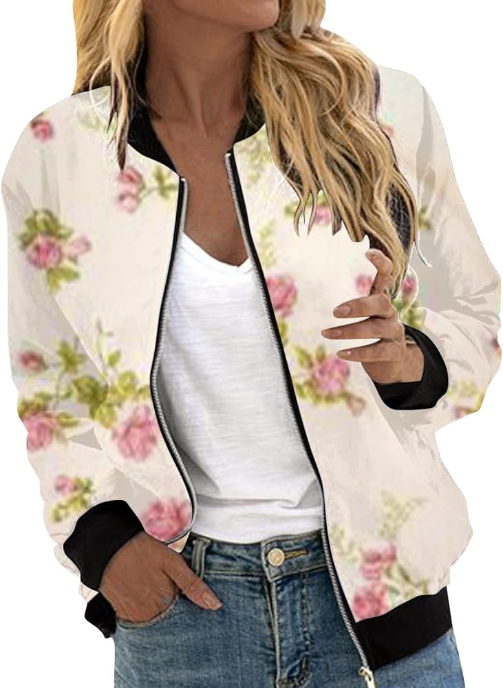 Women's Bomber Jacket Casual Coat Thin Pocket Jacket Blouse Coat Baseball Top Qulited Casual Jackets Long Sleeve