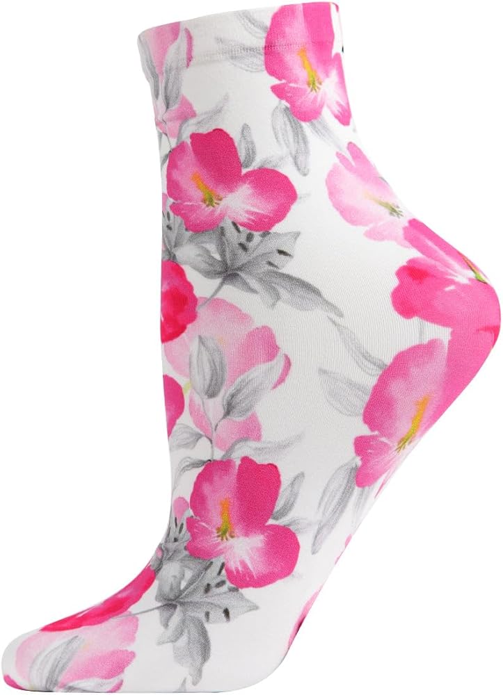 MeMoi Women's Pink Pansy Floral Printed Anklet Sock