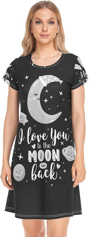 Women's PJ Nightshirt, Short Sleeves Nightgown Sleepwear Lingerie Sleep Dress(S-2XL)