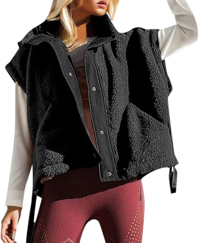 Jackets for Women Casual Winter Women's Fleece Vest Sleeveless Button Down Winter Warm Sherpa Jacket with Pockets