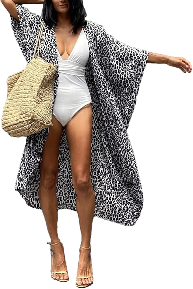 Bsubseach Stylish Tie Dye Open Front Long Kimono Swimsuit Cover up for Women