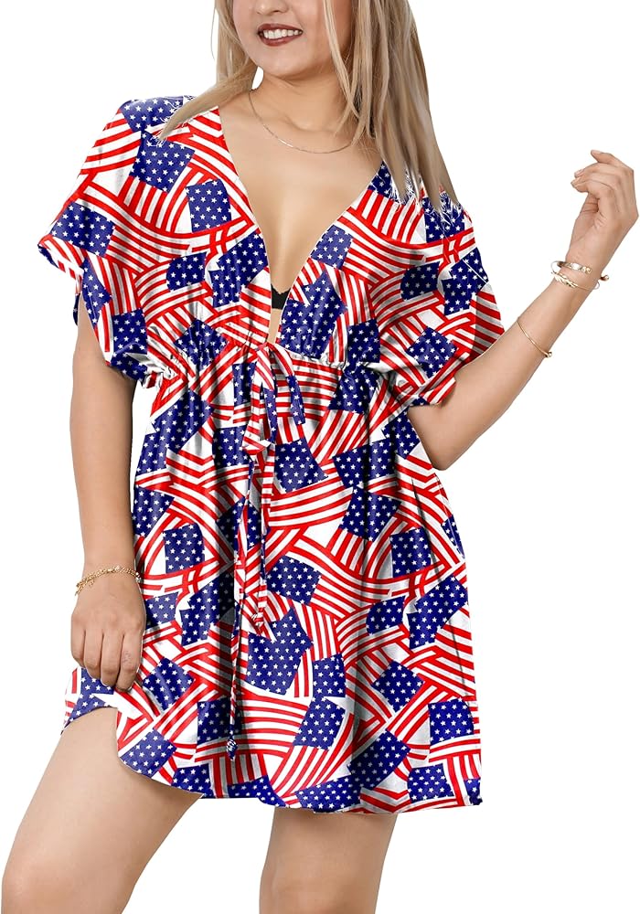 HAPPY BAY Women's Beachwear Bikini Mini Dress Patriotic Coverups Summer Swim Beach Cover Ups for Swimwear