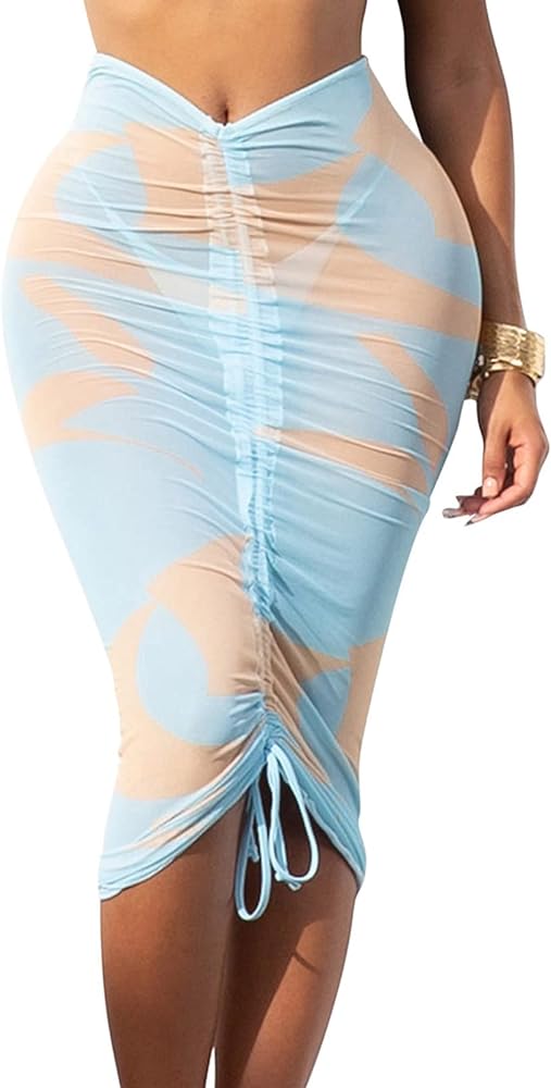 Meenew Women's Long Sleeve Sheer Mesh 2 Piece Swimsuit Beach Cover Up Dress