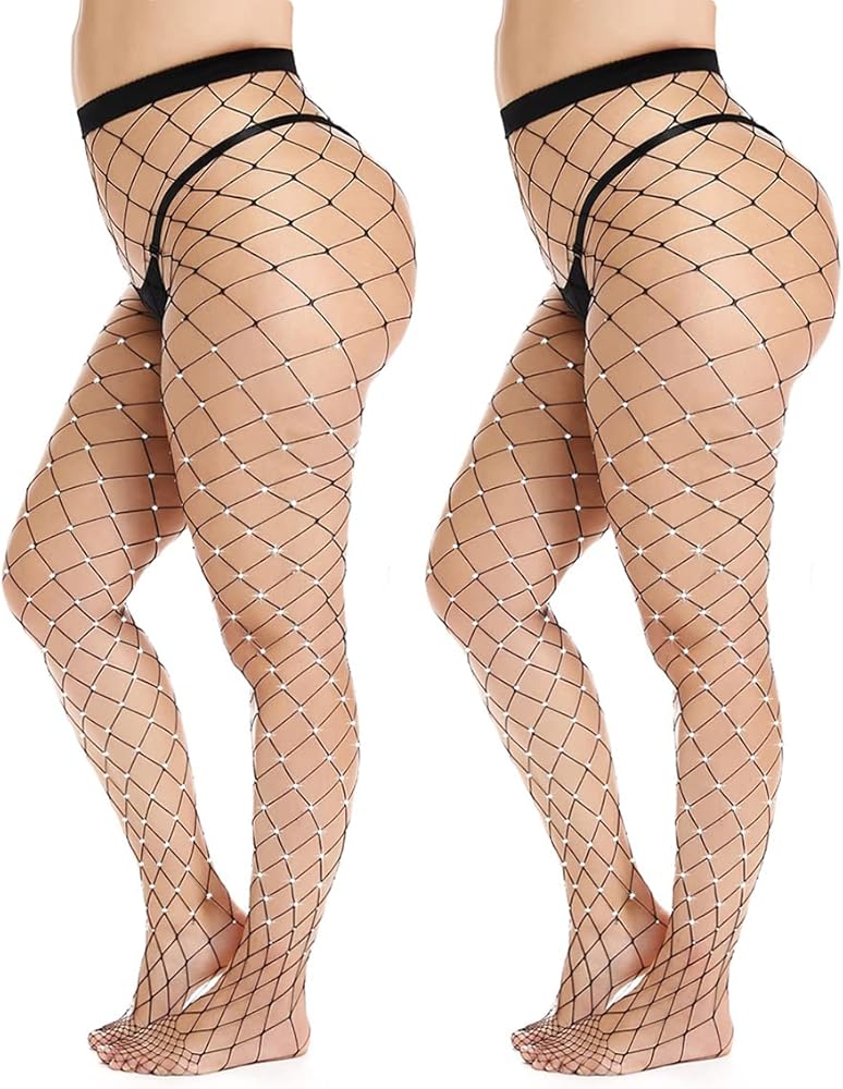 Womem's Sexy Black Fishnet Tights Plus Size Net Pantyhose Stockings