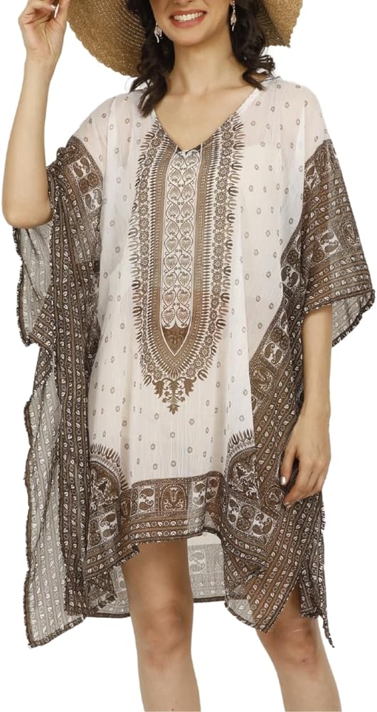 Short Kaftan Beach Cover ups Dresses for Women Ladies Dashiki African Caftan Loungewear Fancy Loose Loungewear Robe