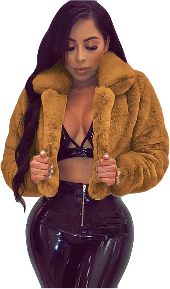 Women's Faux Fur Cropped Jacket Long Jacket Faux Sleeve Short Warm Women's Coat 2023 Fall Winter Fashion Faux Fur