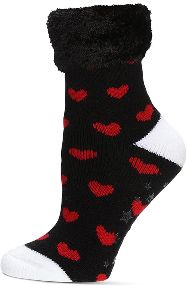 MeMoi Women's Hearts Plush Cabin Socks