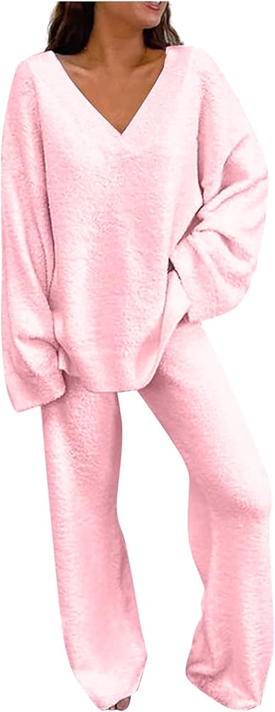 Lounge Sets For Women Women's Furry Set Casual Loungewear Reversible Fleece Two-Piece Set