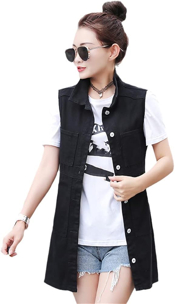 Autumn Women Long Denim Vest Tassel Ripped Jeans Jacket Waistcoat Casual Sleeveless Pocket Outwear Plus Size