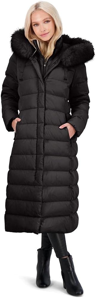 TAHARI Nellie Long Coat for Women-Insulated Jacket with Removable Faux Fur Trim