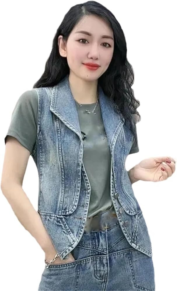 Summer New Women's Denim Vest Outside Women's Fashion Coat Spring Ladies Vest Slim Denim Jacket Split Joint Outwear