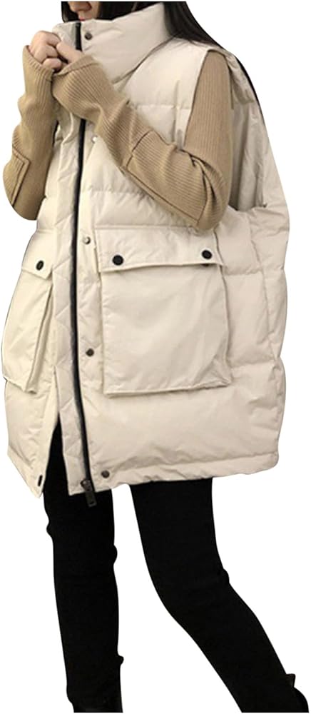 Womens Stand Collar Puffer Vest Oversized Winter Warm Sleeveless Padded Jacket Coat Fashion Casual Solid Waistcoat