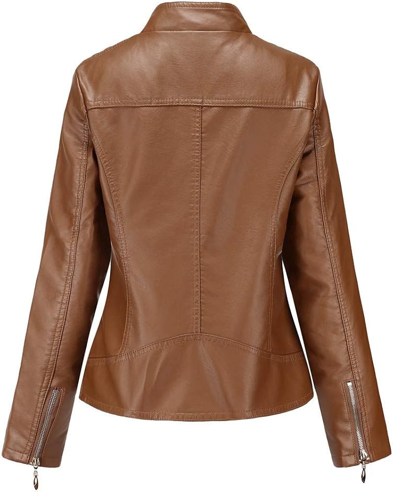 Leather Jacket Collar Women's Color Zipper Leather Stand-Up Stitching Women's Coat Plus Size Moto Biker Coat Cropped