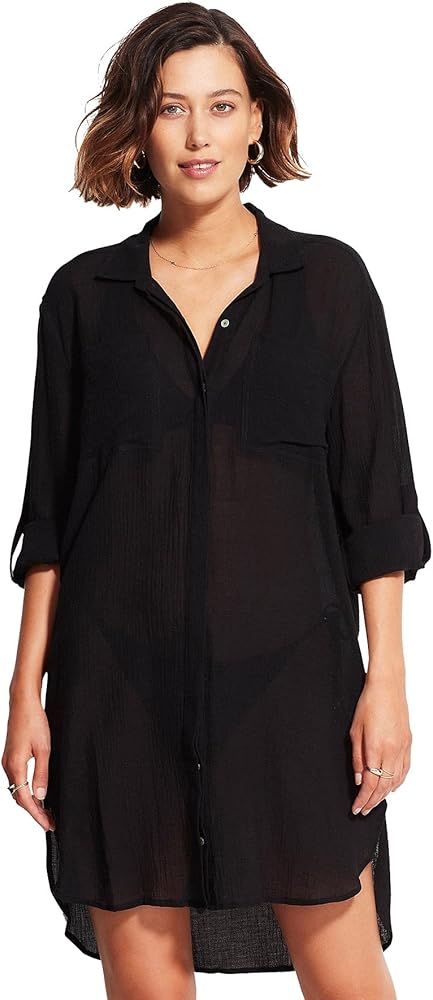 Seafolly womens Crinkle Twill Beach Shirt Cover Up