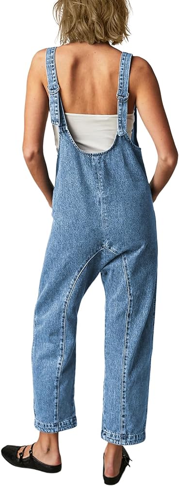 High Roller Denim Overalls for Women Casual Sleeveless Loose Baggy Jumpsuits Jeans Pants Onesie with Pockets