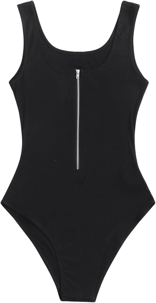 SOLY HUX Women's Half Zipper Sleeveless Bodysuit Tank Top Scoop Neck Slim Fit Shirt Top