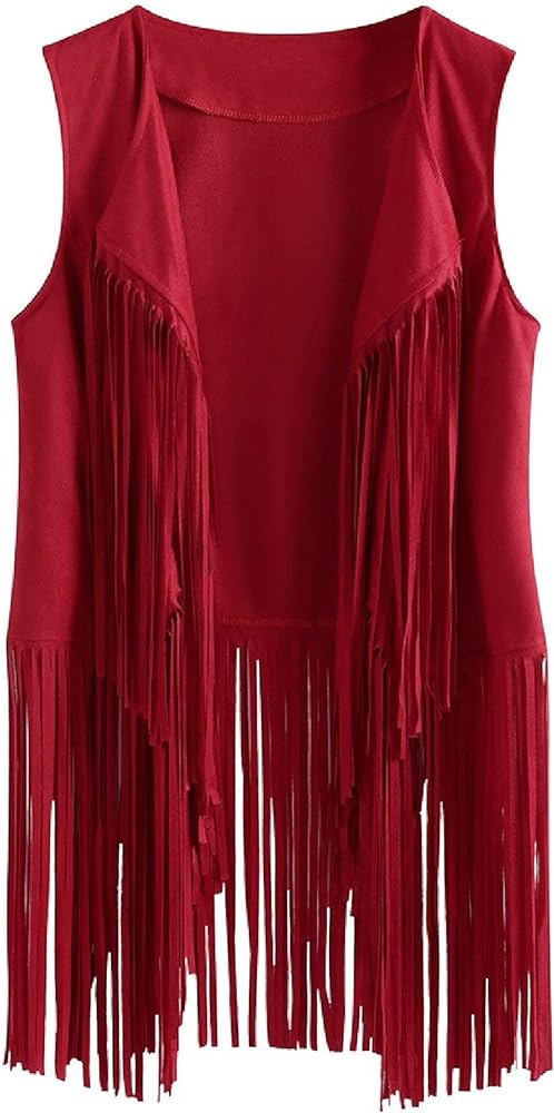 DASAYO Womens Sleeveless Tassel Jacket Loose Hippie Vest Faux Leather Tassels Fringed Suede Fringe Jackets Fall Outwear