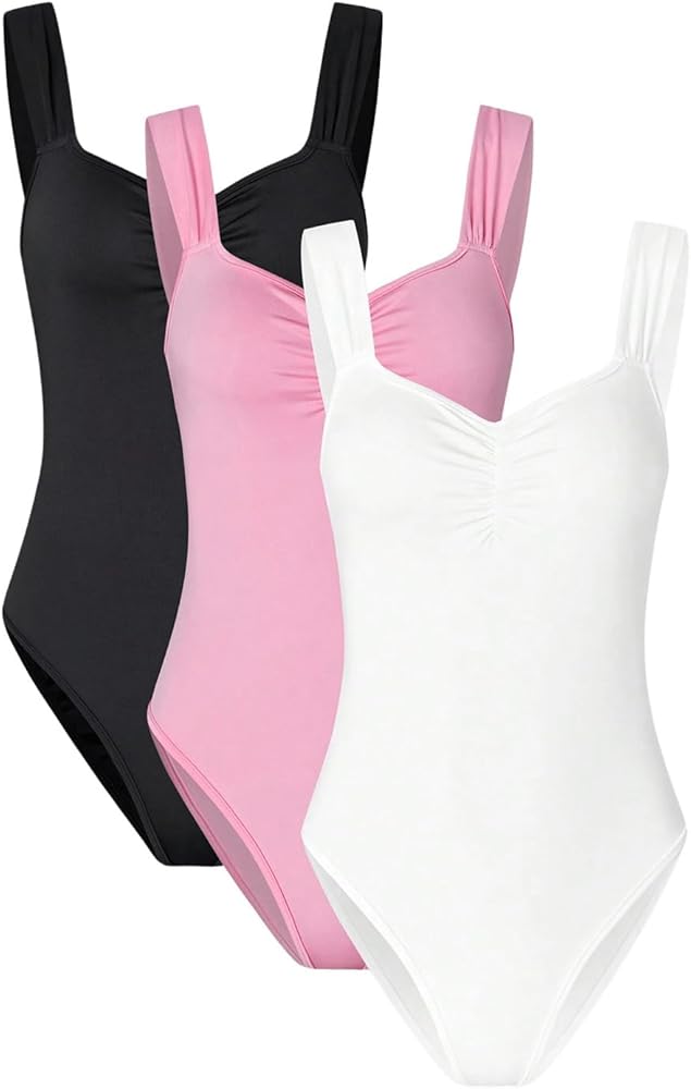 Milumia Women's 3 Pack Bodysuits Ruched Sweetheart Neck Tank Tops Bodysuit