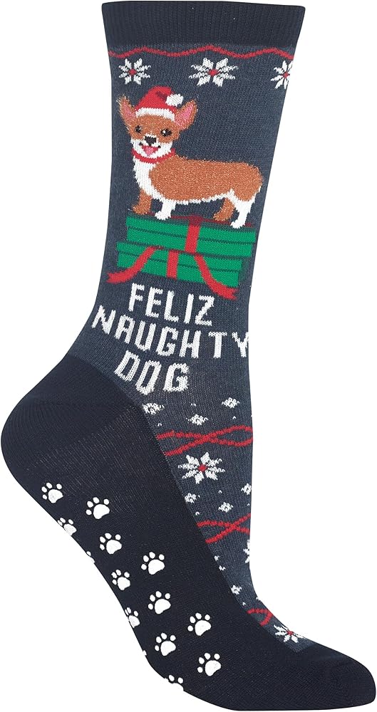 Hot Sox Women's Cozy Holiday Gripper Crew Socks-1 Pair Pack-Cute & Fun Novelty Gifts