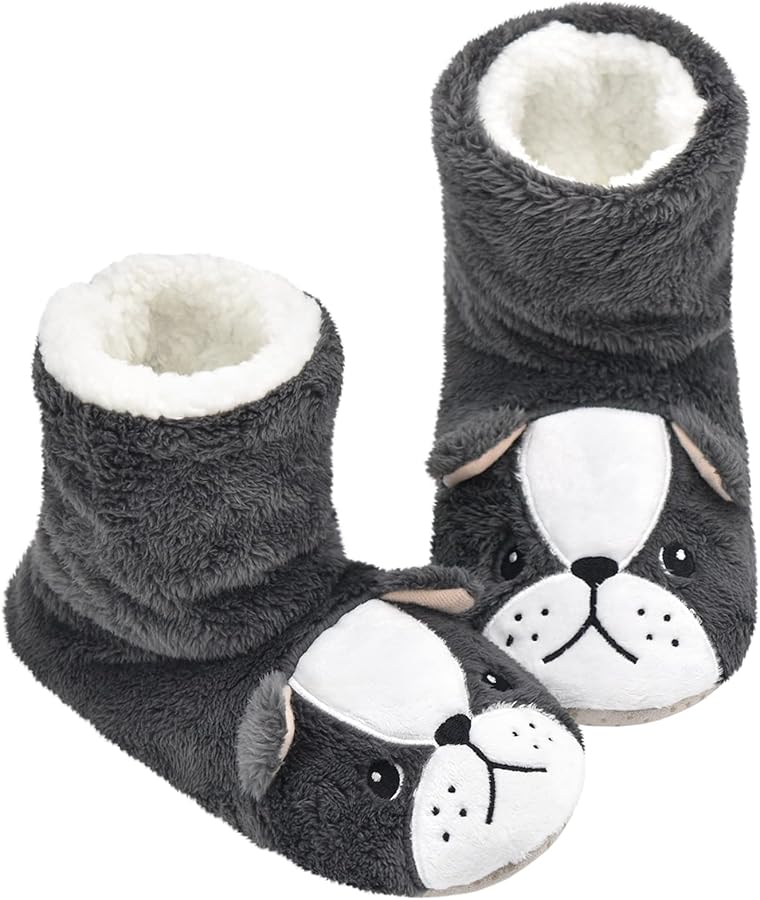 DICUIRD Animal Slipper Socks with Grippers for Women,Winter Cozy&Comfy Boot Slippers for Women