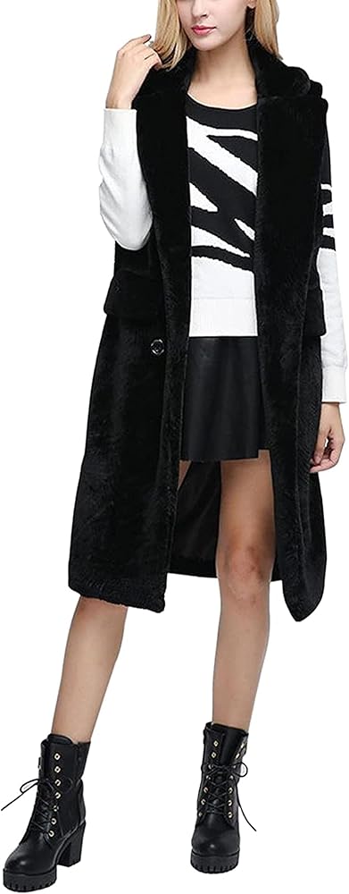 Women's Faux Fur Vest Waistcoat Sleeveless Jacket Long Warm Sheep Shearing Coat Outwear