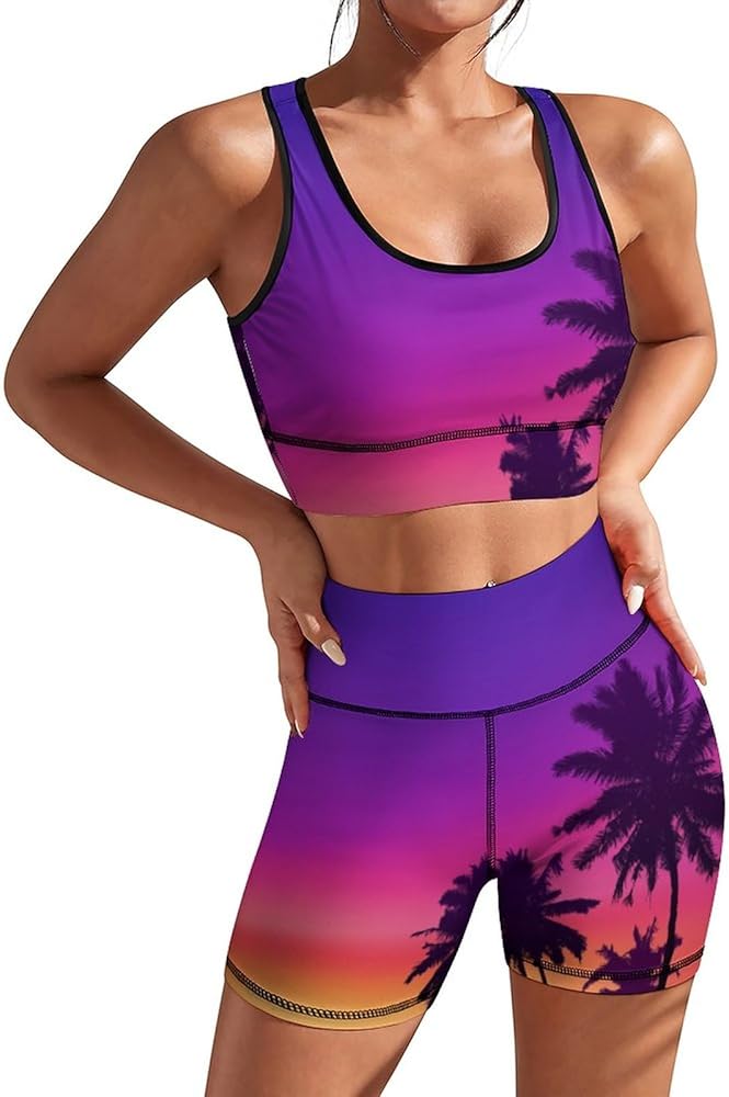 Women's Yoga Outfit 2 Piece Set Workout Athletic Shorts High Waist Leggings Sports Bra Set Gym Clothes