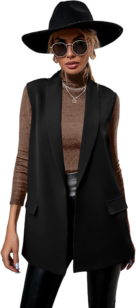 Milumia Women's Elegant Sleeveless Blazer Jackets Shawl Collar Open Front Vest Cardigan Black Small