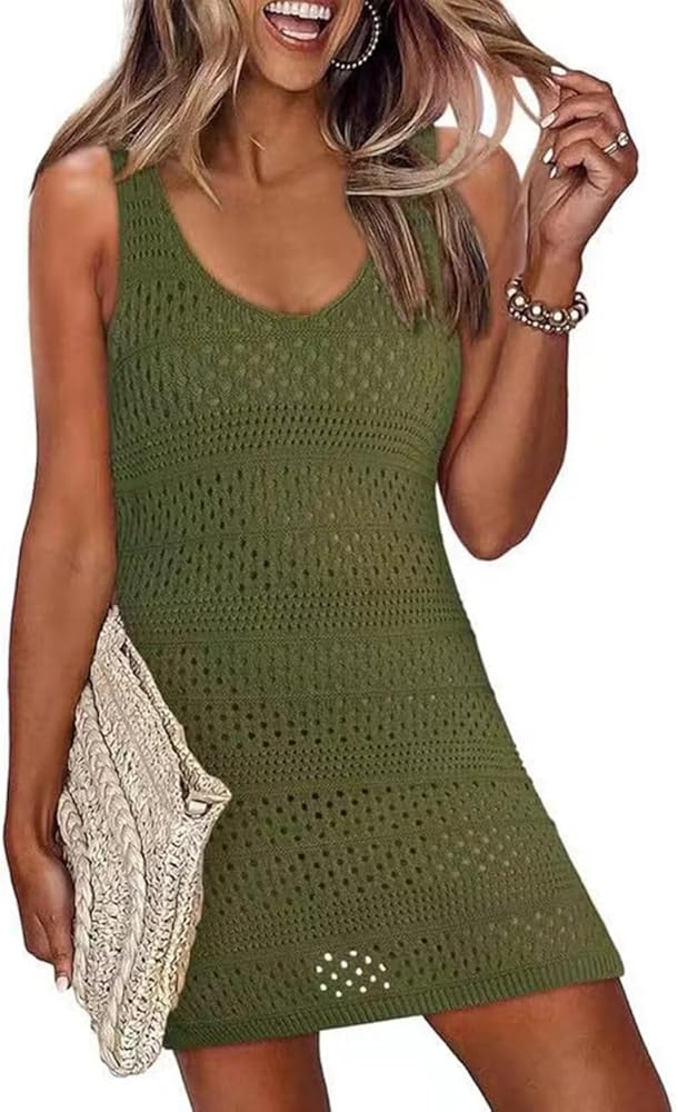 Annystore Womens Swimwear Cover Ups Summer Crochet Hollow Out Knit Bathing Suit Beach Dresses