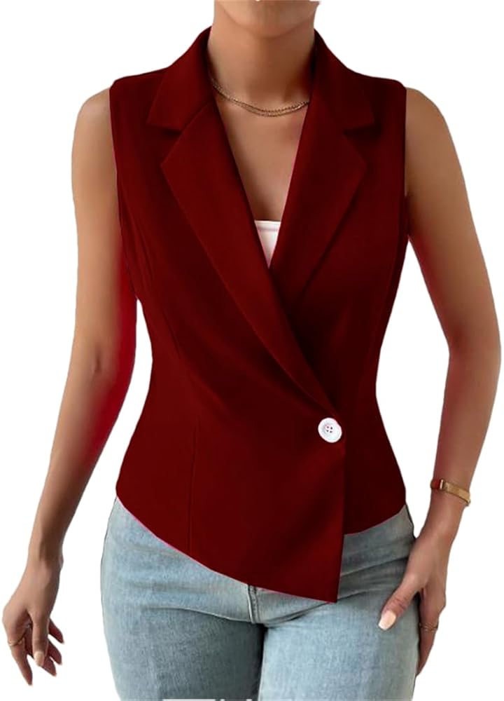 Women 1 Button Vest Simple Sleeveless Jacket Vests for Women Lapel Collar Solid Coat