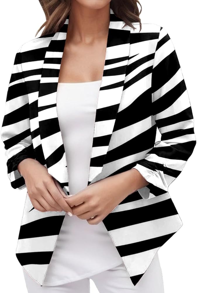 Casual Blazer Jacket Women Trendy Long Sleeve Open Front Work Office Blazers 2024 Lapel Button Business Jacket Coats