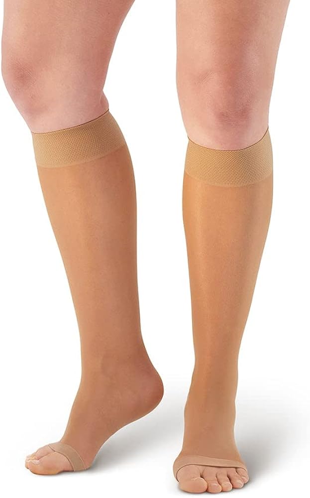 Ames Walker AW Style 76OT Soft Sheer 8-15 mmHg Mild Compression Open Toe Knee High Stockings