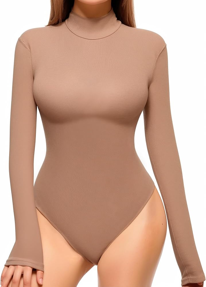 ALGALAROUND Long Sleeve Bodysuit For Women Mock Turtle Neck Body Suits Basic Ribbed Body suit Tops