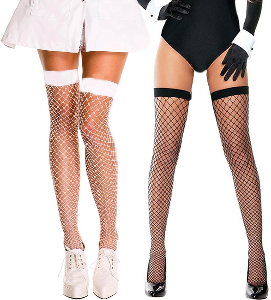 2 Pairs Women Thigh High Stocking Fishnet Thigh High Tights Sexy Black Fishnets Stocking for Women and Girls